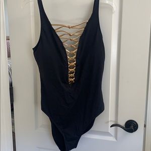 Sz 14 navy and gold one piece swimsuit